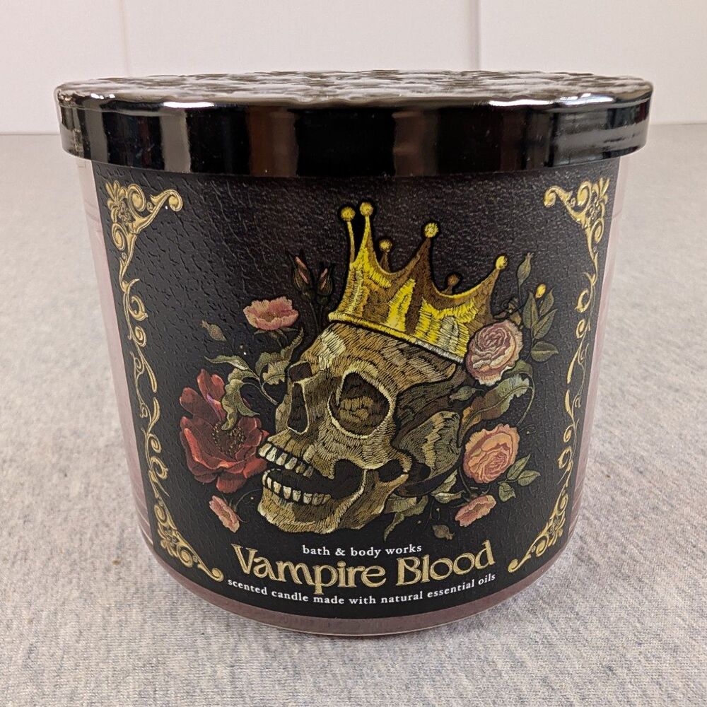 Bath & Body Works Vampire Blood 3-Wick Decorative Jar Candle 14.5 oz Red-Skull